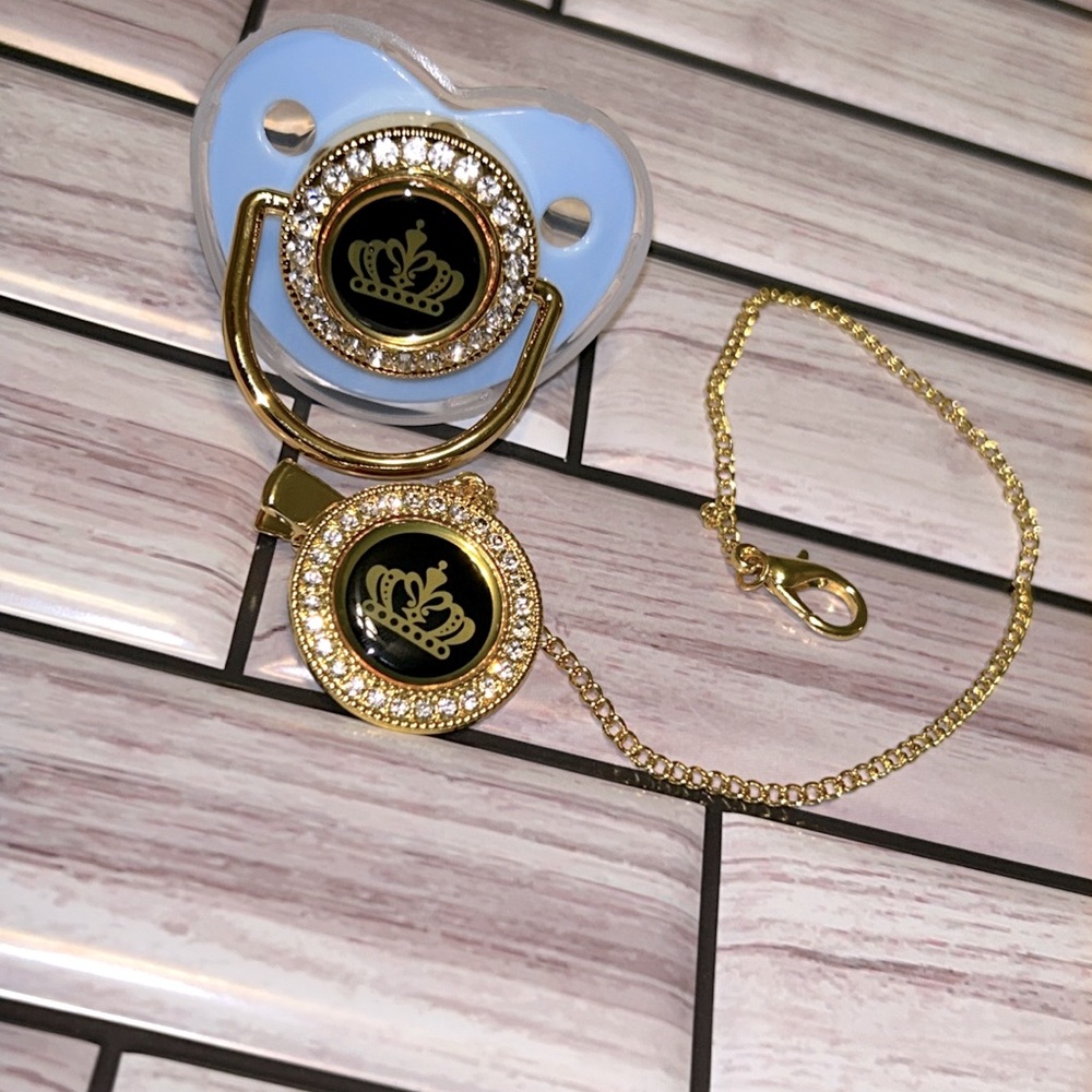 Golden Rhinestone Chain Clip Crown Pacifier